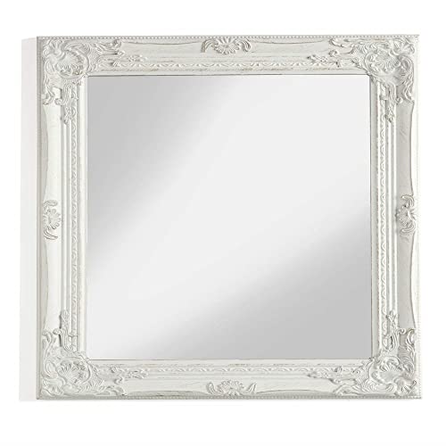 Specchio Da Bagno Hasipu Stile Rustico: Cornice In Legno Bianco, 45,7x66 Cm, Vintage Con Dettagli In Metallo Nero